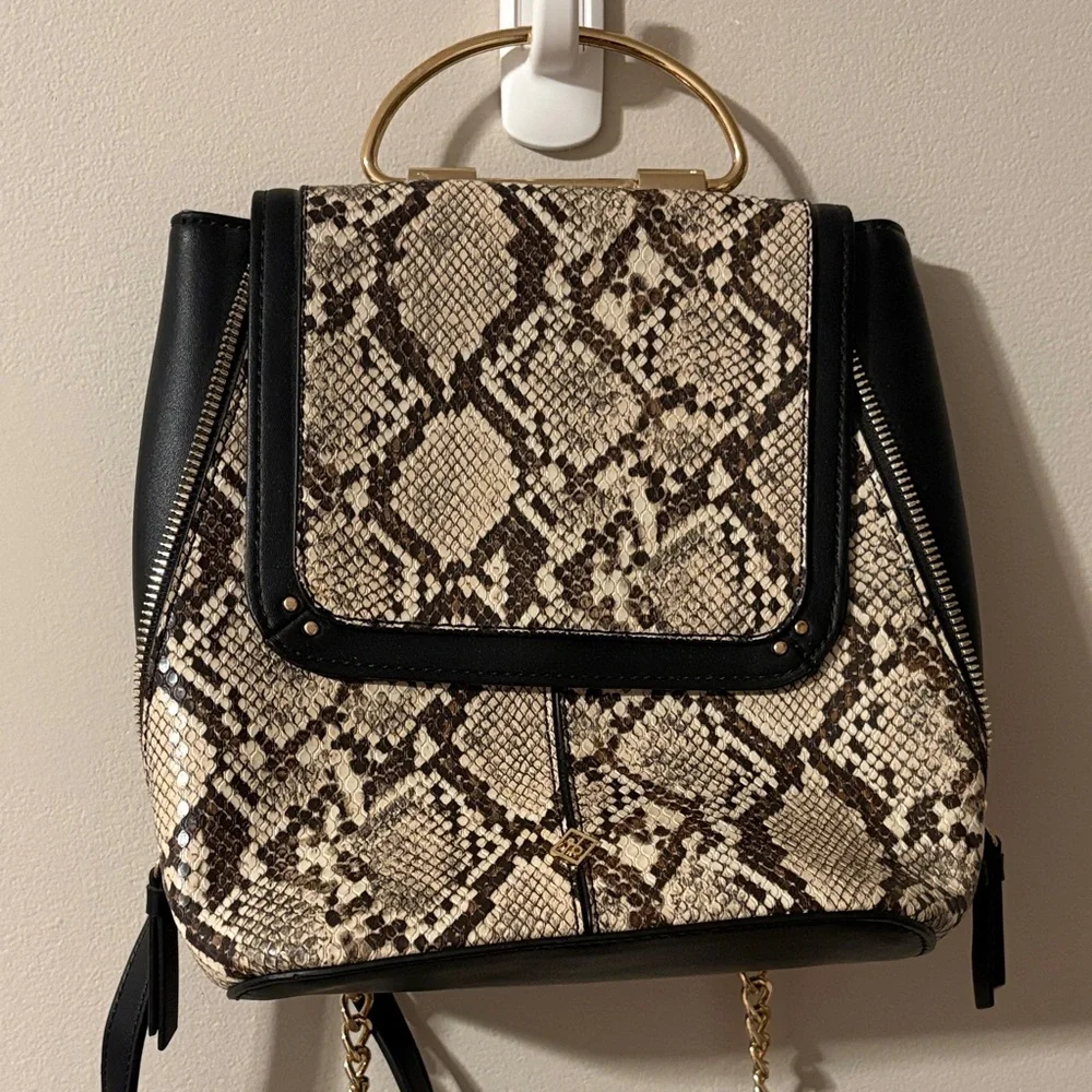 🏡 NWOT Call It Spring Faux Snakeskin Pattern Backpack  - Tan & Black - OS